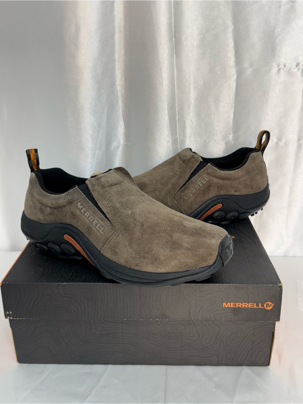 Merrell Jungle Moc Men’s Slip-On Shoes Gunsmoke Brown Suede- New In Box